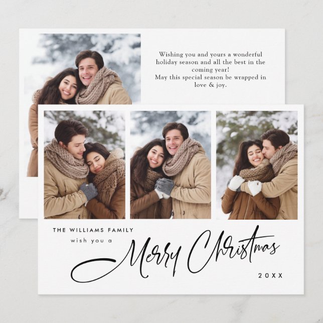 Elegant Minimalist Christmas 4 Photo QR code Holiday Card (Front/Back)