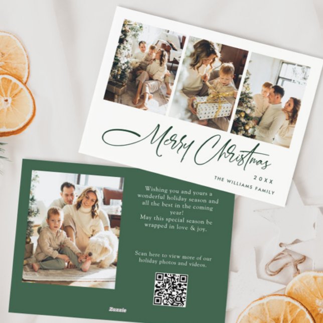 Elegant Minimalist Christmas 4 Photo QR code Holiday Card (Creator Uploaded)