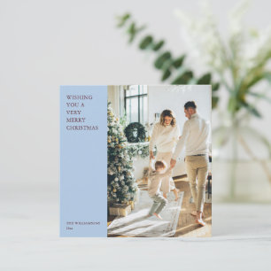 Elegant Minimalist Christmas Blue Photo Square Holiday Card