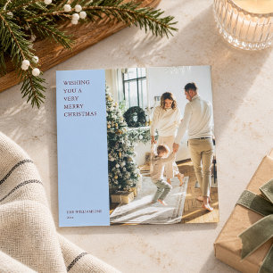 Elegant Minimalist Christmas Blue Photo Square Holiday Card