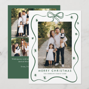 Elegant Minimalist Christmas Bow Ribbon 5 Photo Ho Holiday Card