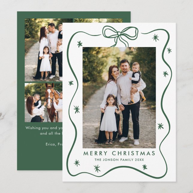 Elegant Minimalist Christmas Bow Ribbon 5 Photo Ho Holiday Card (Front/Back)