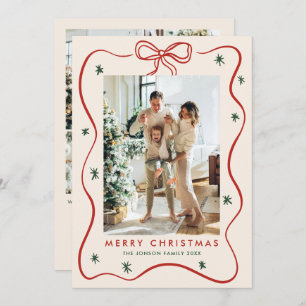 Elegant Minimalist Christmas Bow Ribbon 5 Photo Holiday Card