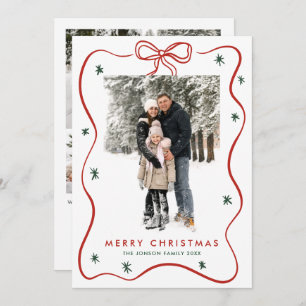 Elegant Minimalist Christmas Bow Ribbon 5 Photo Holiday Card