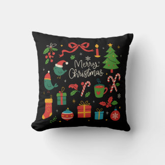 Elegant Minimalist Christmas Doodles Hand-Drawn Cushion