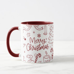 Elegant Minimalist Christmas Doodles Hand-Drawn Mug