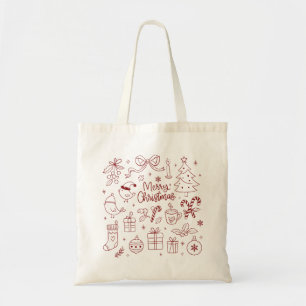 Elegant Minimalist Christmas Doodles Hand-Drawn Tote Bag