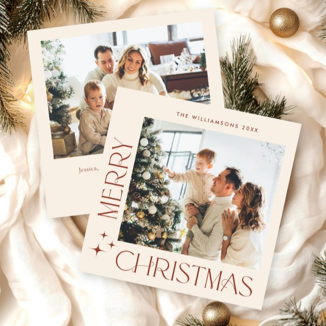 Elegant Minimalist Christmas Greeting 2 Photo Holiday Card (Creator Uploaded)