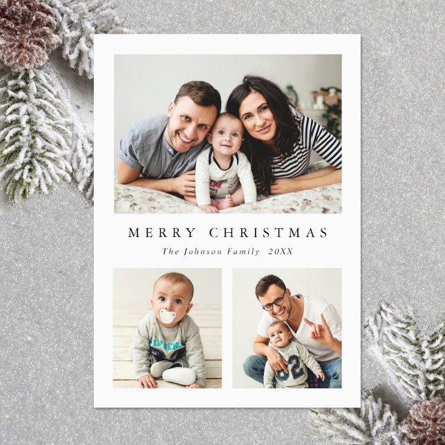Elegant Minimalist Christmas Greeting 3 Photo Holiday Card (Elegant Minimalist Christmas Greeting Photo Holiday Card)