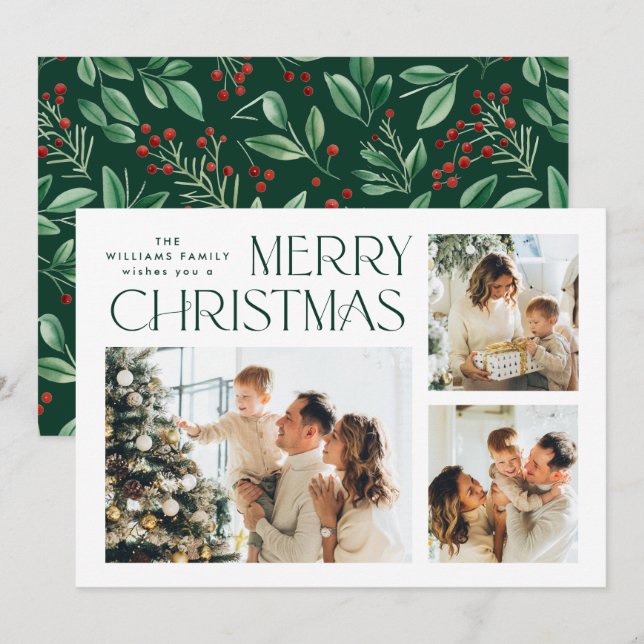 Elegant Minimalist Christmas Greeting 3 Photo Holiday Card (Front/Back)