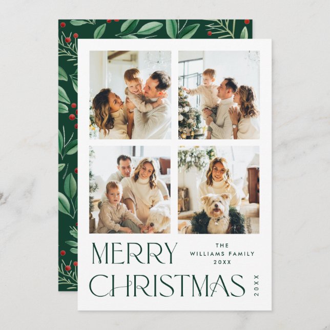 Elegant Minimalist Christmas Greeting 4 Photo Holiday Card (Front/Back)