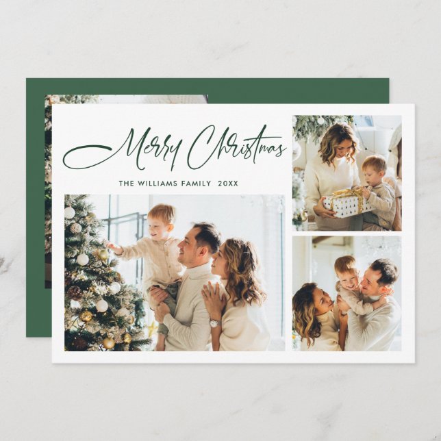 Elegant Minimalist Christmas Greeting 4 Photo Holiday Card (Front/Back)
