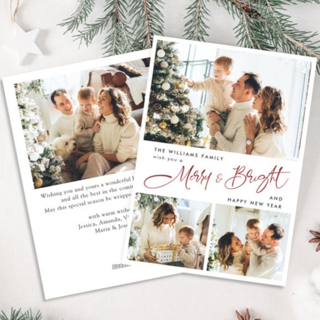 Elegant Minimalist Christmas Greeting 4 Photo Holiday Card (Creator Uploaded)