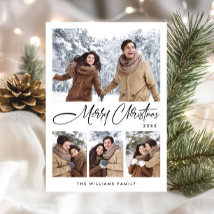 Elegant Minimalist Christmas Greeting 4 Photo Holiday Card