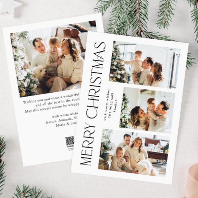 Elegant Minimalist Christmas Greeting 4 Photo Holiday Card (Creator Uploaded)