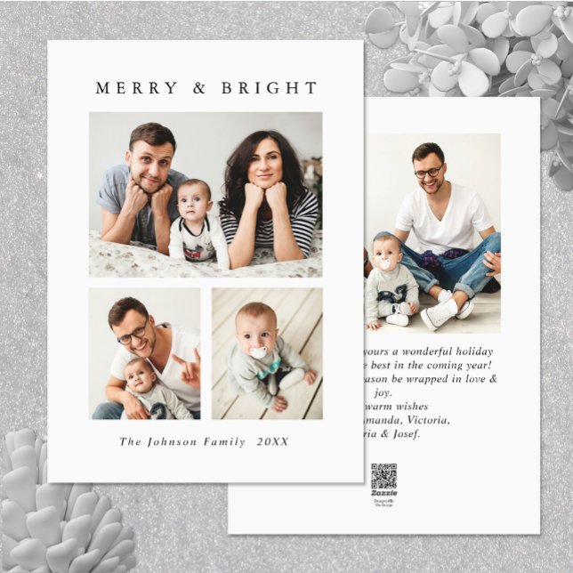 Elegant Minimalist Christmas Greeting 4 Photo Holiday Card (Elegant Minimalist Christmas Greeting Photo Holiday Card)