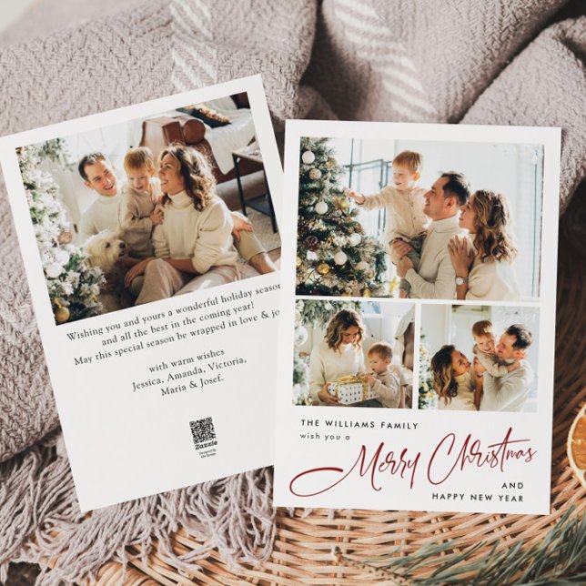 Elegant Minimalist Christmas Greeting 4 Photo Holiday Card (Creator Uploaded)