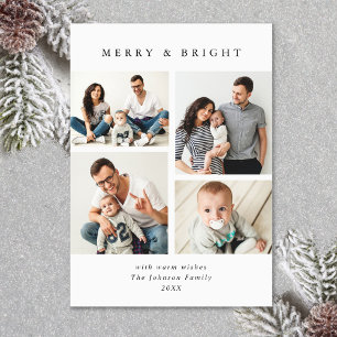 Elegant Minimalist Christmas Greeting 4 Photo Holiday Card