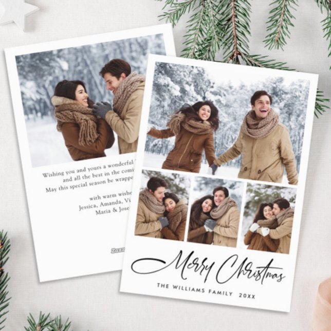 Elegant Minimalist Christmas Greeting 5 Photo Holiday Card (Creator Uploaded)