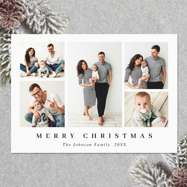 Elegant Minimalist Christmas Greeting 5 Photo Holiday Card (Zazzle Elegant Minimalist Christmas Greeting 5 Photo Holiday Card)