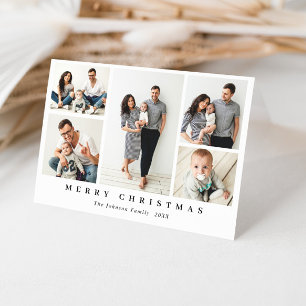 Elegant Minimalist Christmas Greeting 6 Photo Holiday Card