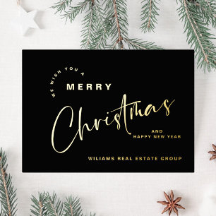 Elegant Minimalist Christmas Greeting Company Gold Foil Holiday Card