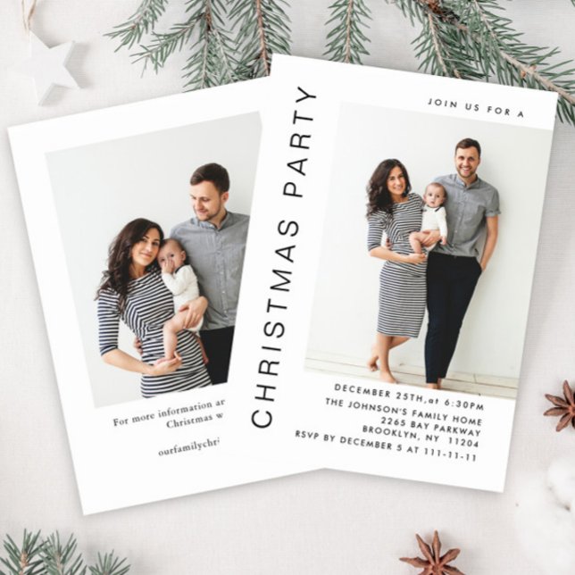 Elegant Minimalist Christmas Holiday Party 2 Photo Invitation (Creator Uploaded)