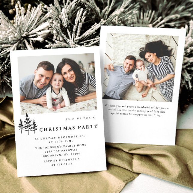 Elegant Minimalist Christmas Holiday Party 2 Photo Invitation (Creator Uploaded)
