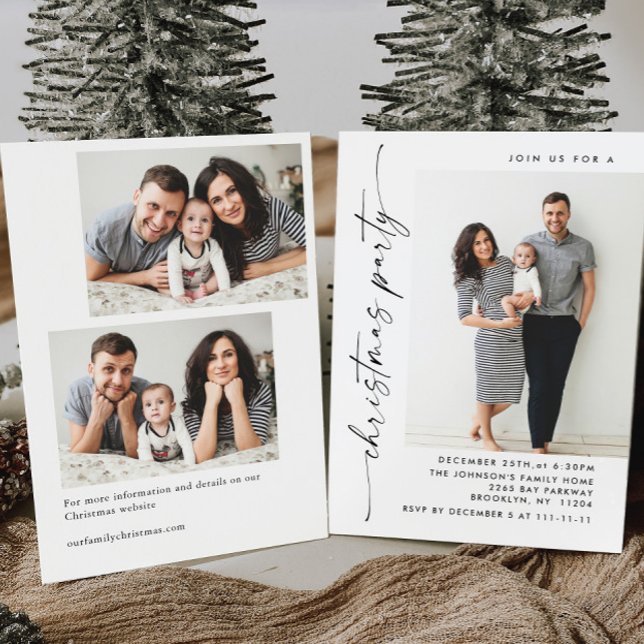 Elegant Minimalist Christmas Holiday Party 3 Photo Invitation (Creator Uploaded)