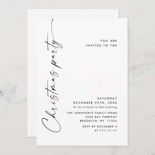 Elegant Minimalist Christmas Holiday Party Invitation (Front/Back)