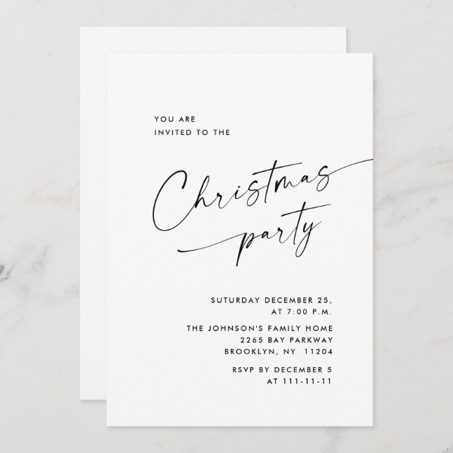 Elegant Minimalist Christmas Holiday Party Invitation (Front/Back)