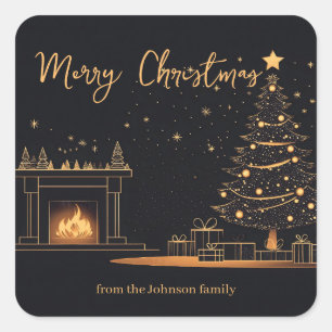 Elegant Minimalist Christmas Illustration Square Sticker