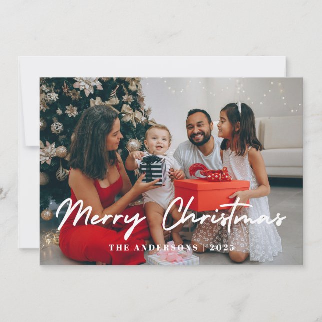 Elegant Minimalist Christmas | Modern Family Photo Holiday Card (Front)