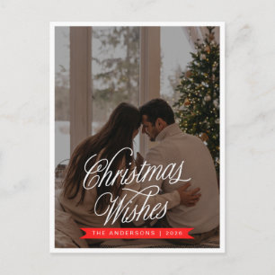 Elegant Minimalist Christmas Modern Family Photo Holiday Postcard