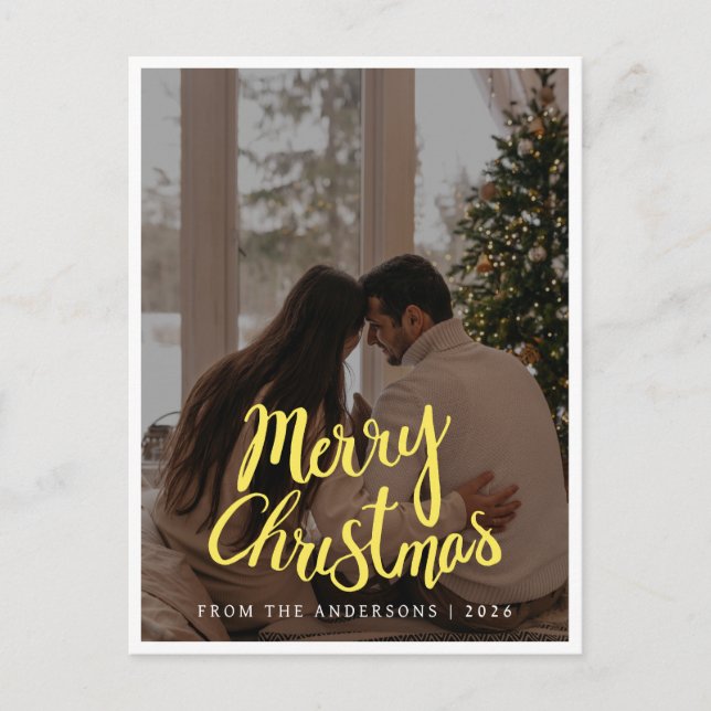 Elegant Minimalist Christmas | Modern Family Photo Holiday Postcard (Front)