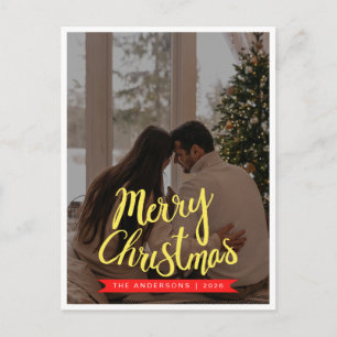 Elegant Minimalist Christmas Modern Family Photo Holiday Postcard
