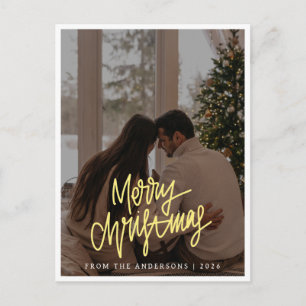 Elegant Minimalist Christmas Modern Family Photo Holiday Postcard