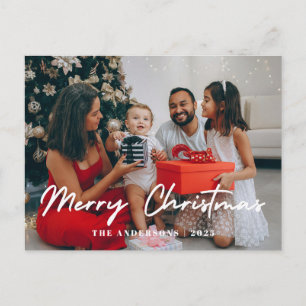 Elegant Minimalist Christmas Modern Family Photo Holiday Postcard