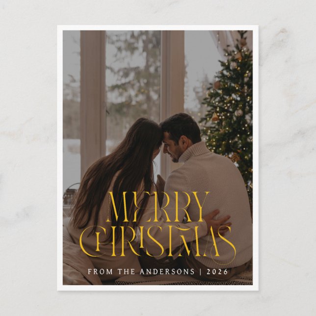 Elegant Minimalist Christmas | Modern Family Photo Holiday Postcard (Front)