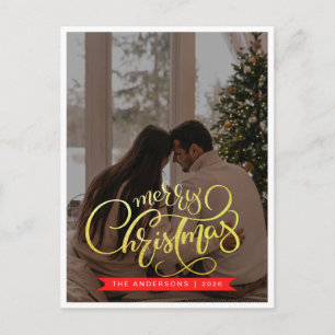Elegant Minimalist Christmas Modern Family Photo Holiday Postcard