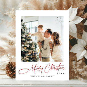 Elegant Minimalist Christmas One Photo Greeting Postcard