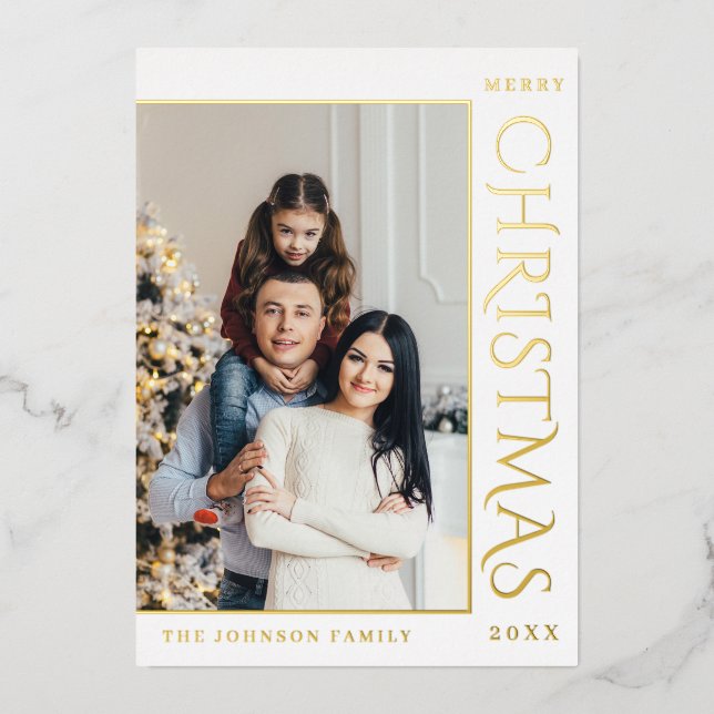 Elegant Minimalist Christmas Photo Gold Foil Holiday Card (Front)
