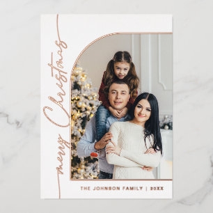 Elegant Minimalist Christmas Photo Rose Gold Foil Holiday Card