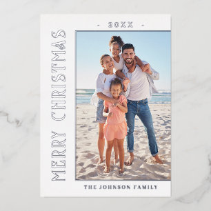 Elegant Minimalist Christmas Photo Silver Foil Holiday Card