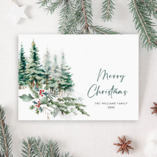 Elegant Minimalist Christmas Pine Tree Greeting Holiday Card