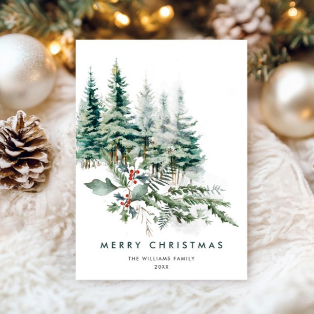 Elegant Minimalist Christmas Pine Tree Greeting Holiday Card (Creator Uploaded)