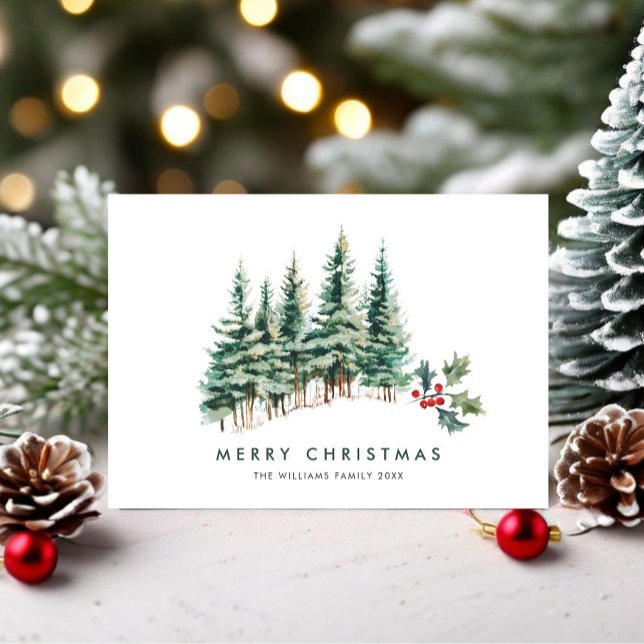 Elegant Minimalist Christmas Pine Tree Greeting Holiday Card (Creator Uploaded)