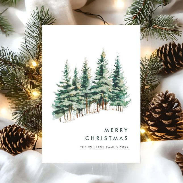Elegant Minimalist Christmas Pine Tree Greeting Holiday Card (Creator Uploaded)