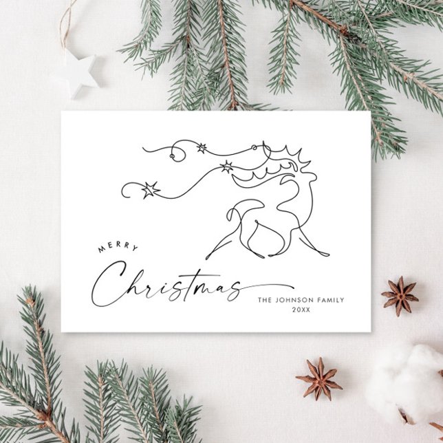 Elegant Minimalist Christmas Reindeer Greeting Holiday Card (Creator Uploaded)