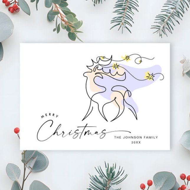Elegant Minimalist Christmas Reindeer Greeting Holiday Card (Creator Uploaded)